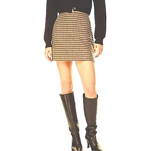Aritzia Wilfred Mini Skirt Plaid Tan Flannel Wool Cashmere A Line Pockets Sz 4
